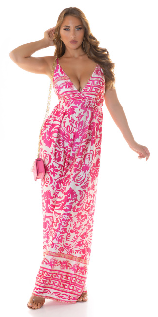 Overall with floral Print & V-Neck Pink